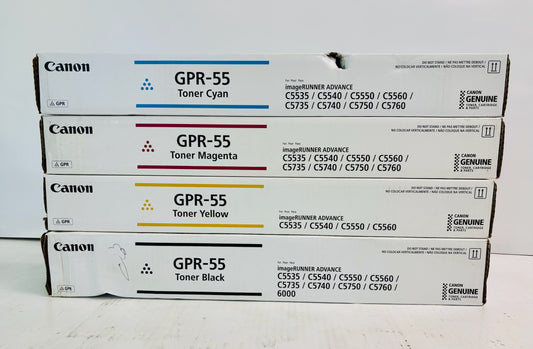 4 Open Genuine Canon iR. ADV. C5535i Cyan, Mag., Yellow & Blk Toner GPR-55, GPR55