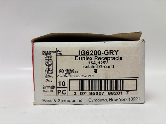 New 10 PK Legrand IG6200-GRY Isolated Ground Receptacle, 20A, 125V, Industrial, Gray