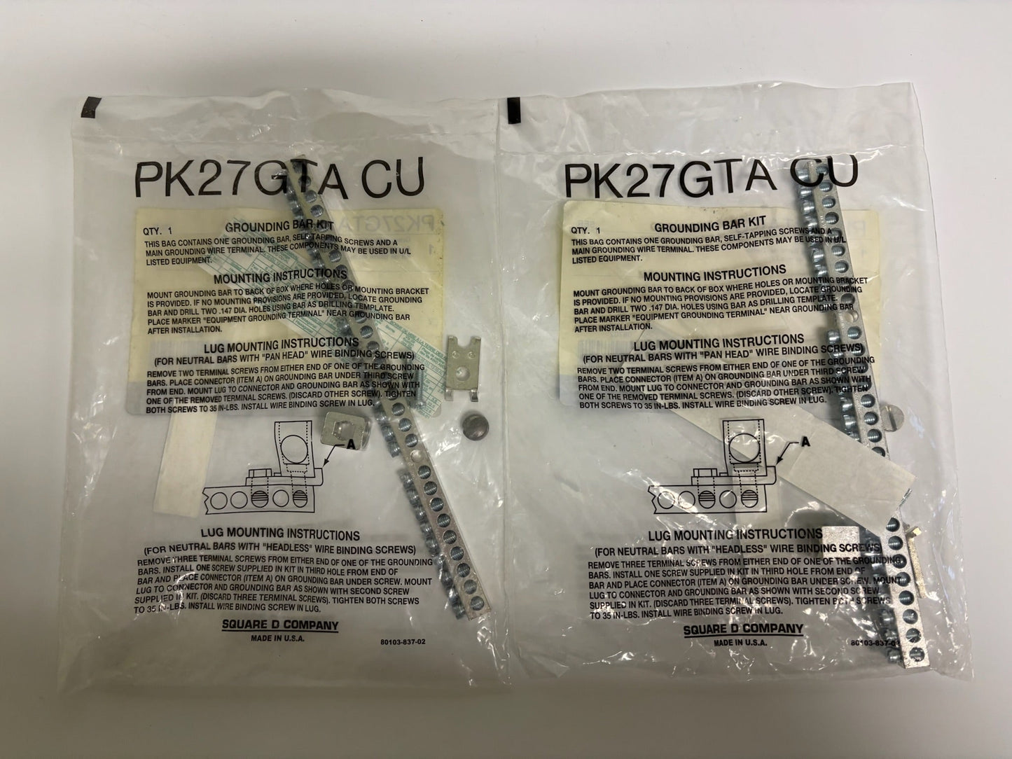 New 2PK Square D PK27GTACU Ground Bar Kit for Load Centers, 27 Terminal, Copper