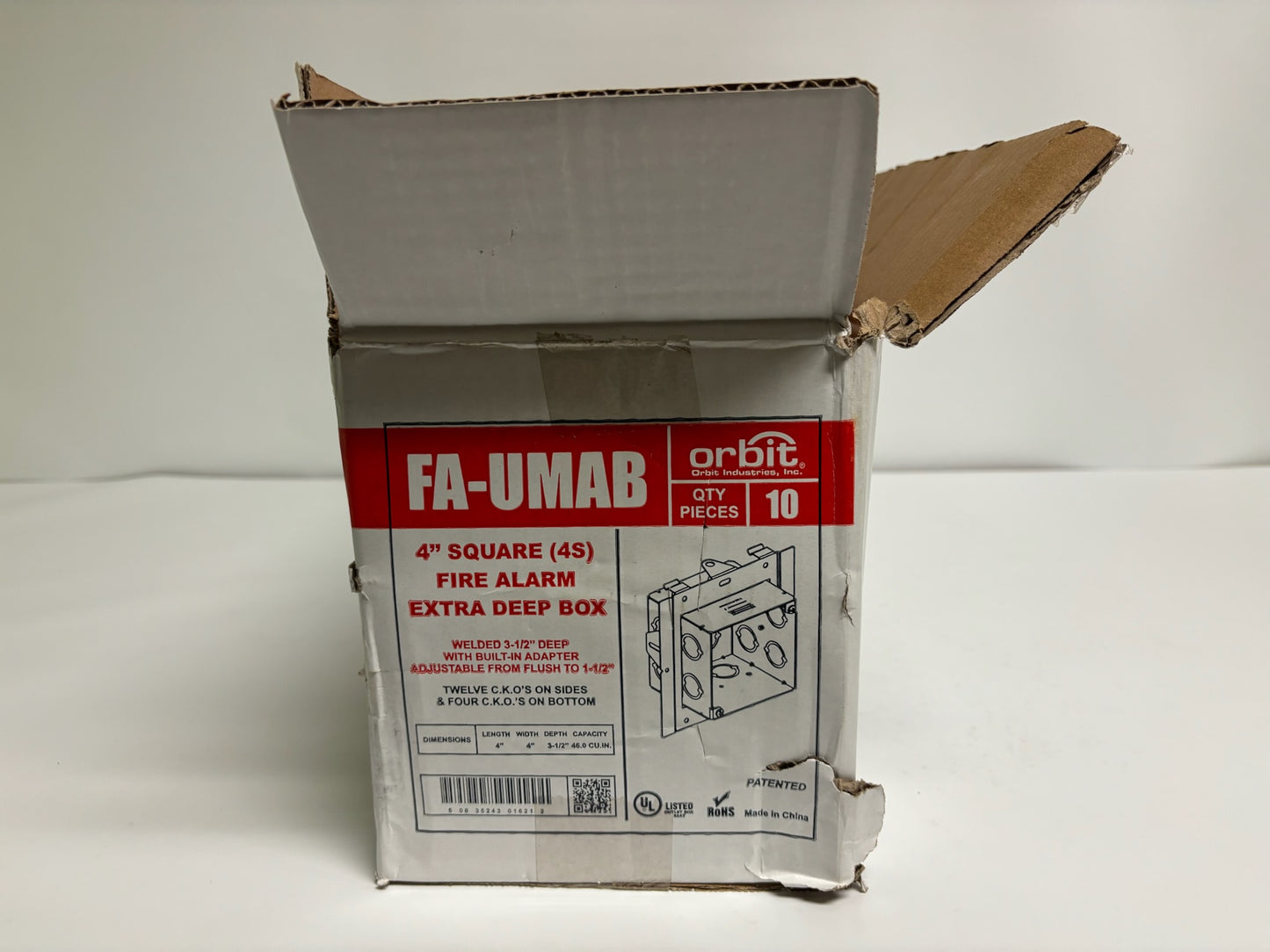 New Open 10 PK Orbit FA-UMAB Fire Alarm  4" Square 3-1/2" Adjustable Deep Box