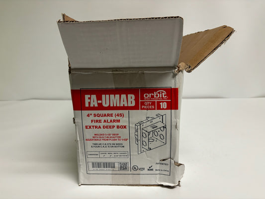 New Open 10 PK Orbit FA-UMAB Fire Alarm  4" Square 3-1/2" Adjustable Deep Box