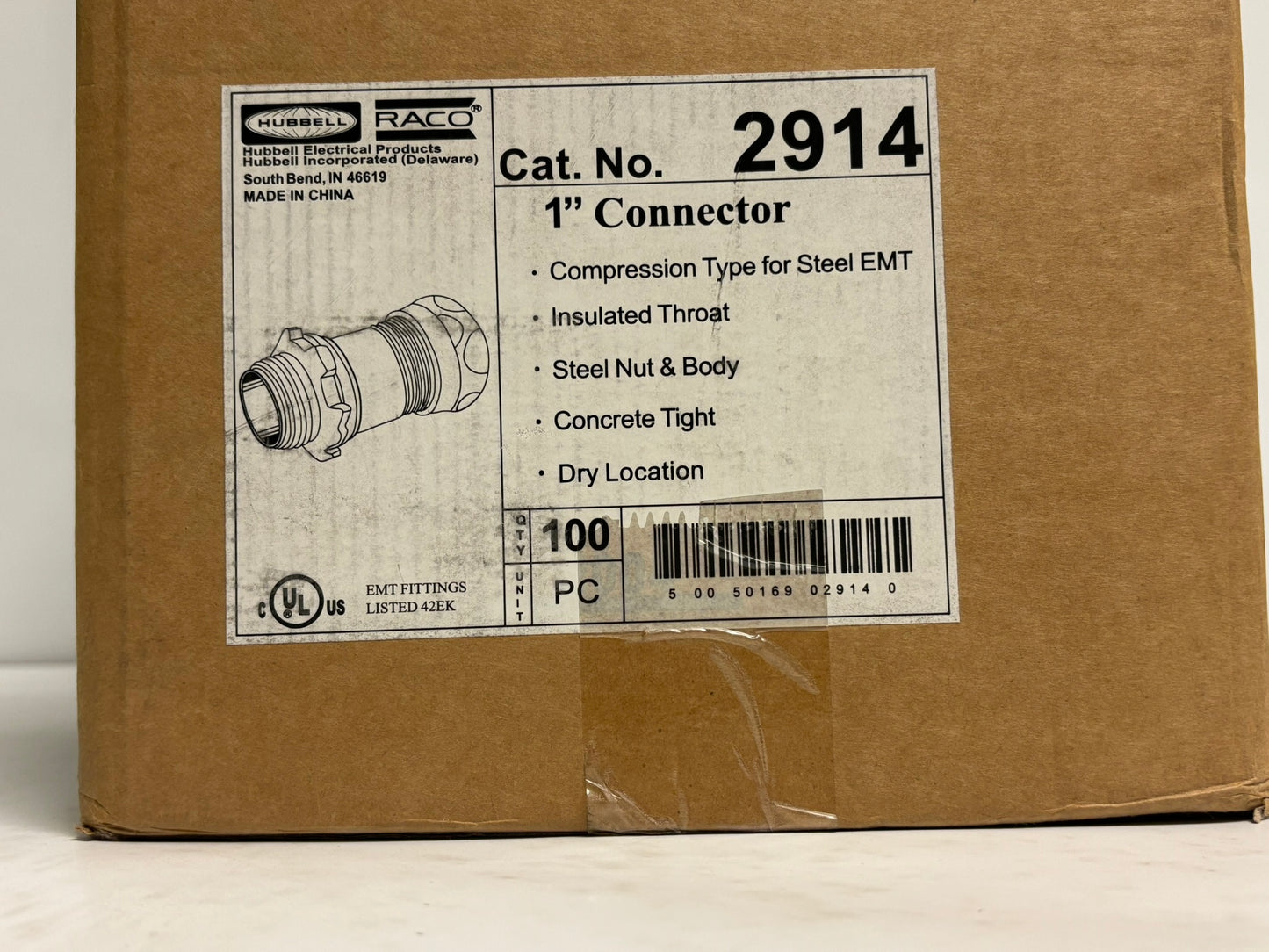100 PK RACO 2914 – 1" Insulated EMT Compression Connector