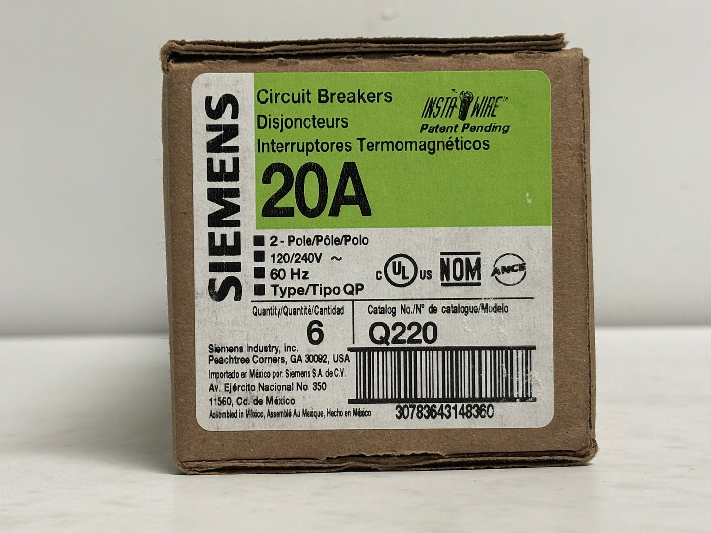 6 PK Siemens Q220 – 20 Amp Double-Pole Plug-In Circuit Breaker