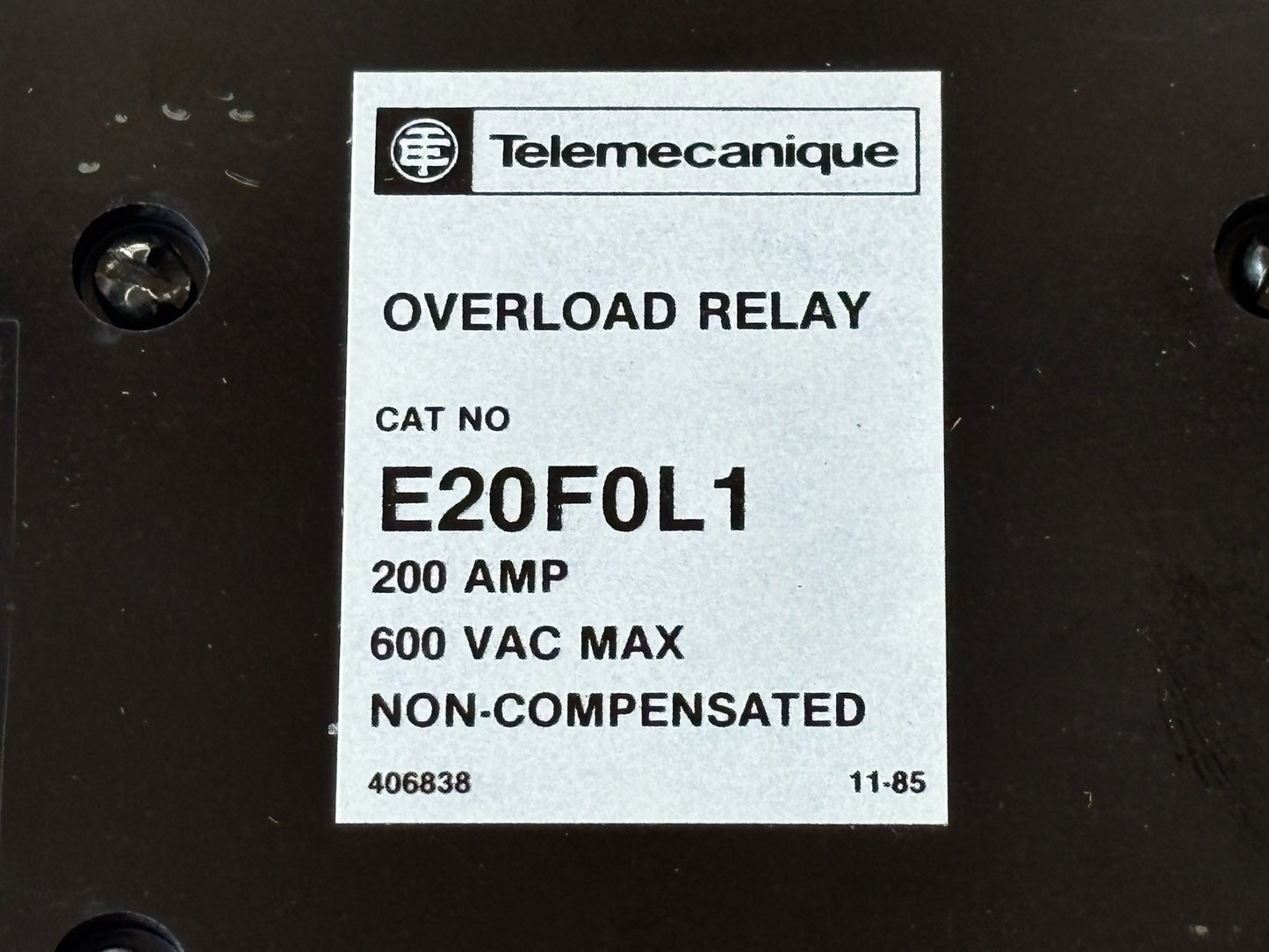 4PK Telemecanique E20F0L1 Size 4 Solid‑State Overload Relay Kit 85‑115 A 600 V