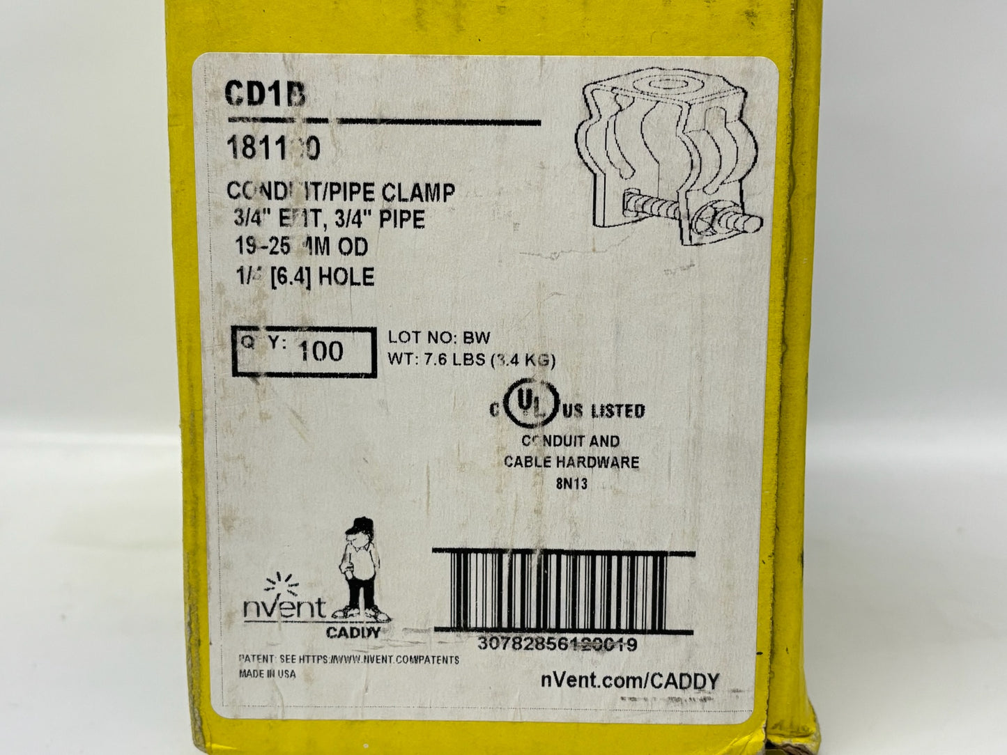 100 PK Caddy CD1B ¾″ Bolt‑Close Conduit / Pipe Clamp