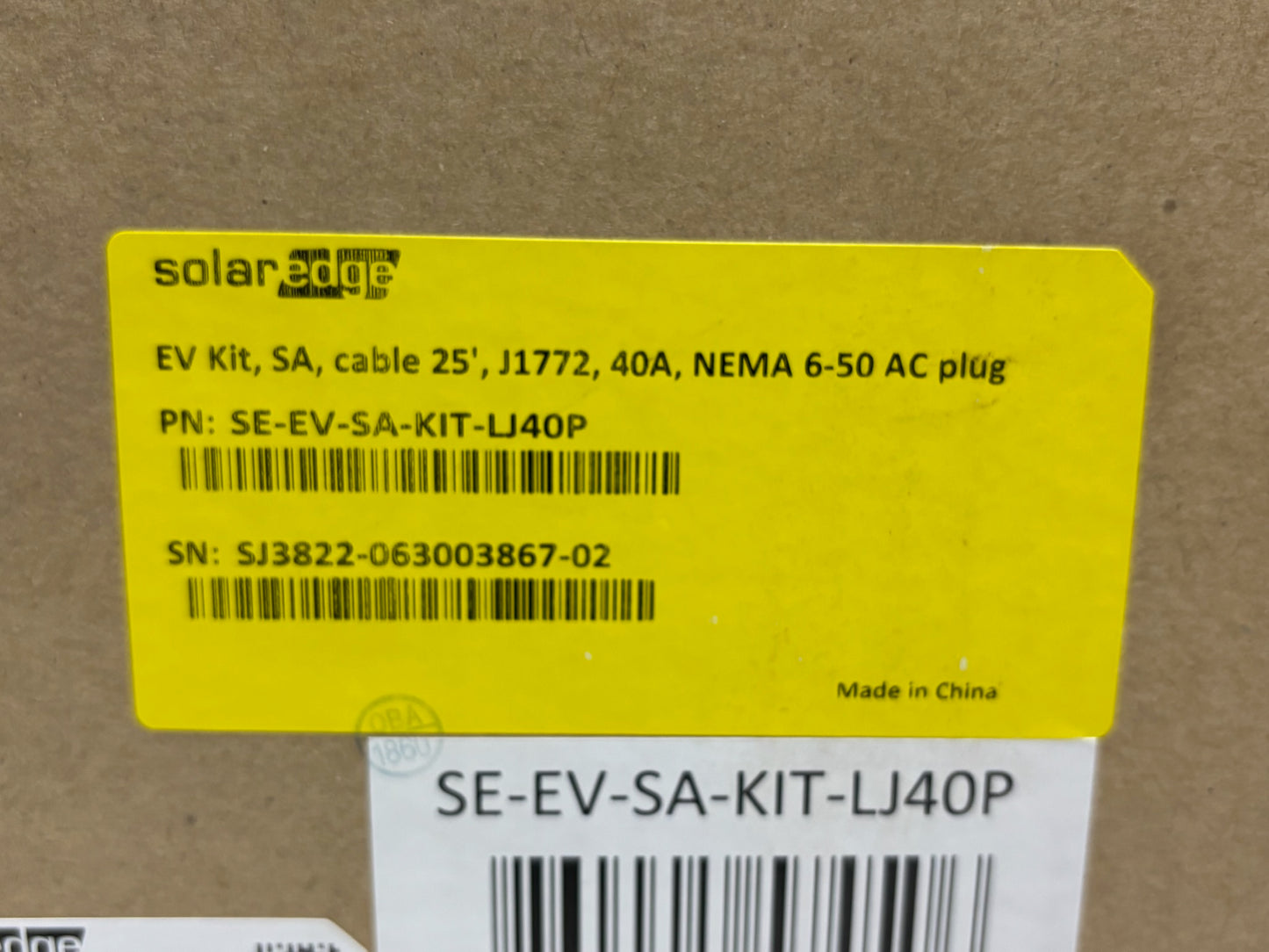 SolarEdge SE‑EV‑SA‑KIT‑LJ40P Smart EV Charger, 40A / 9.6 kW