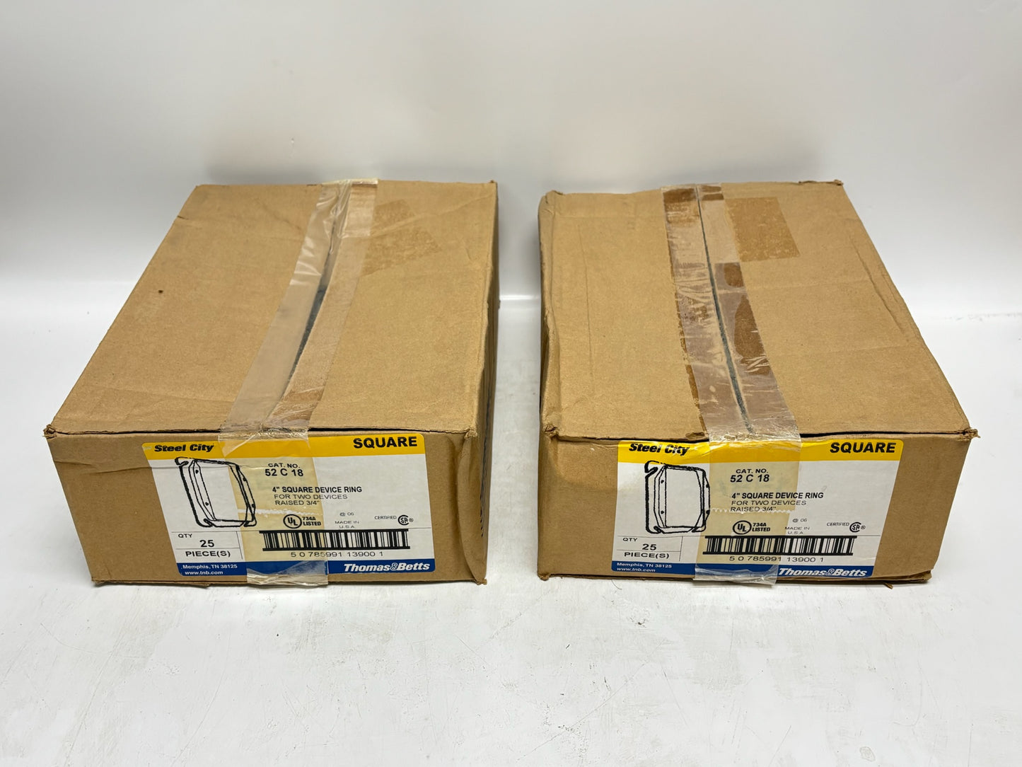 50 PK Steel City 52‑C‑18 4″ Square 2‑Gang Raised Device Cover