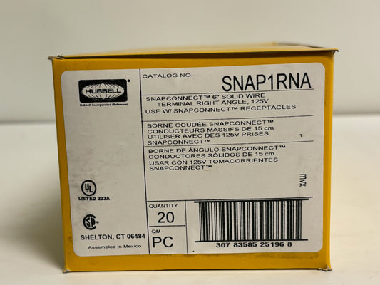 New 40 PK Hubbell SNAP1RNA 20A 125V - Right Angle Connector 2-Pole 3-Wire Grounding
