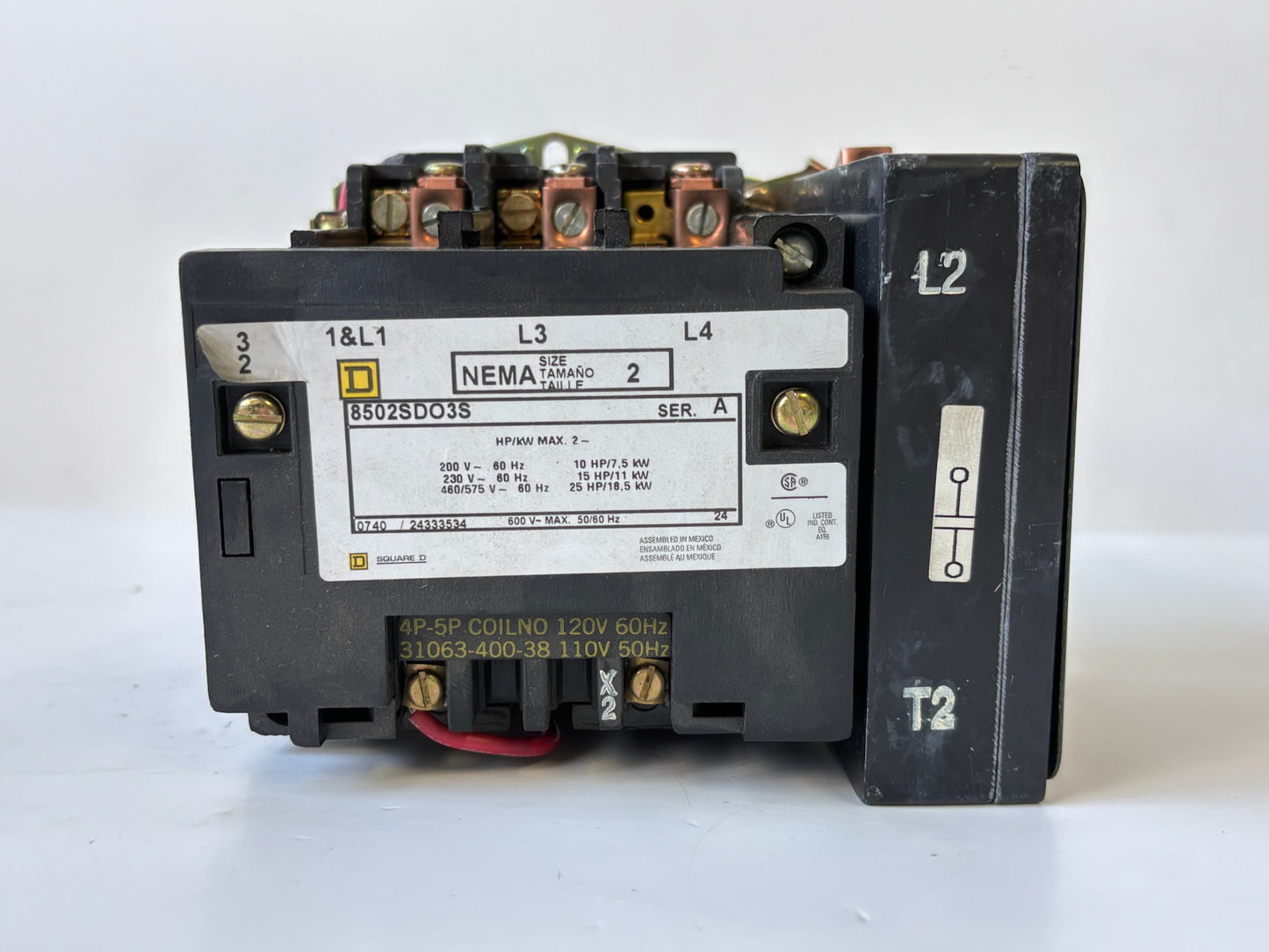 Square D 8502SDO3S NEMA Size 2 Non‑Reversing Contactor 45 A 600 V