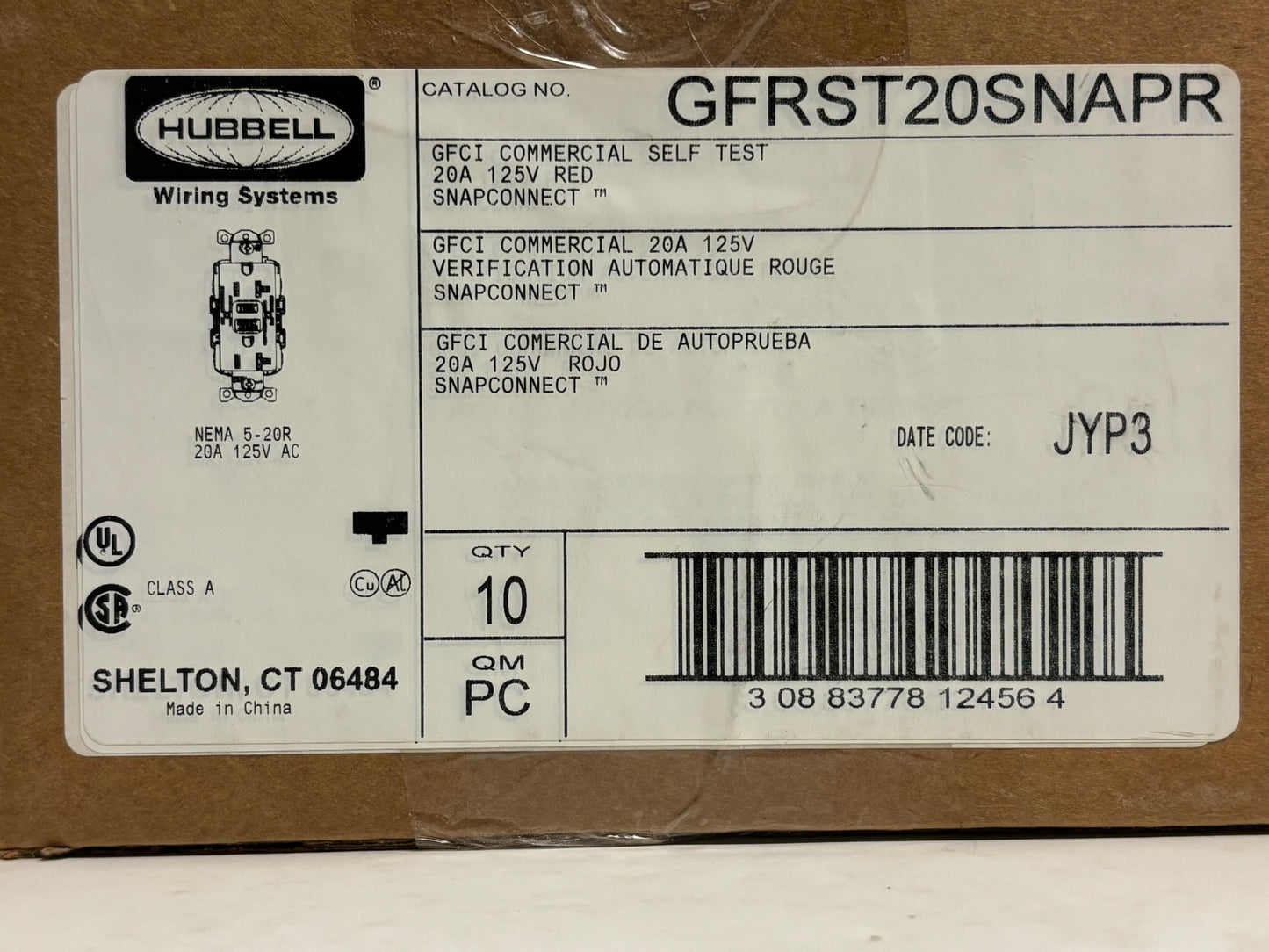 10 PK Hubbell GFRST20SNAPR – 20A Red Self-Test GFCI Receptacle with AUTOGUARD®