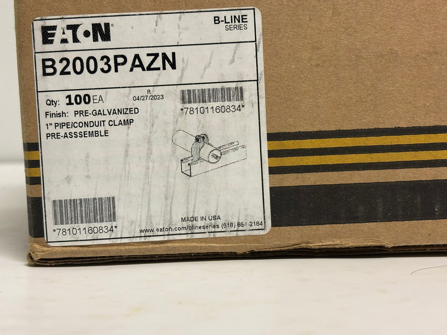 150 PK Eaton B2003PAZN – 1" EMT Conduit to Strut Clamp, Zinc-Plated Steel