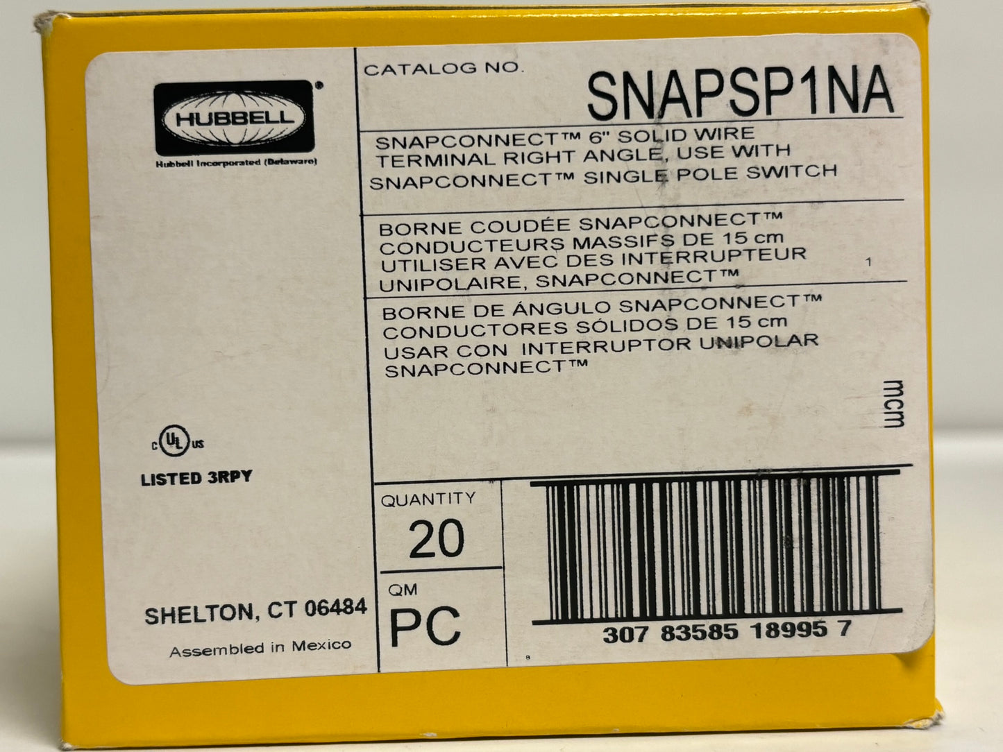 40 PK Hubbell SNAPSP1NA – 15/20A Single-Pole SNAPConnect Switch Connector