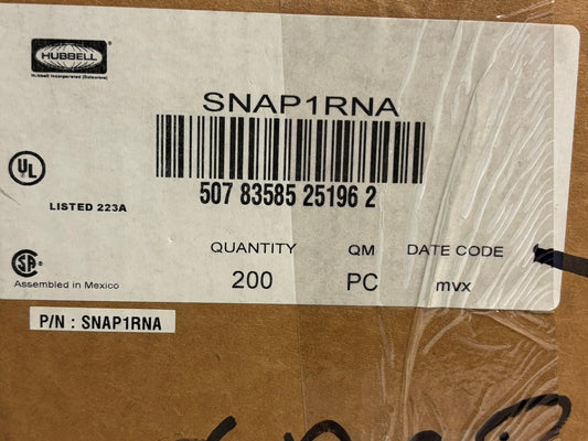 200 PK Hubbell SNAP1RNA – 20A Right-Angle SNAPConnect Pigtailed Receptacle Connector