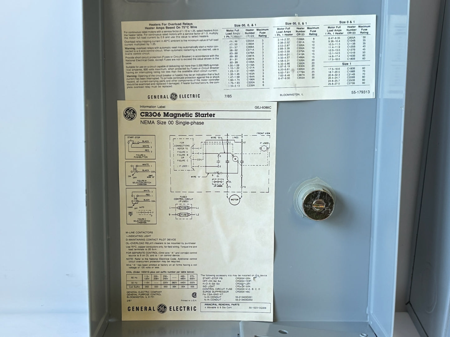 General Electric CR306H1 Full-Voltage Magnetic Starter Size 00 600 V Max