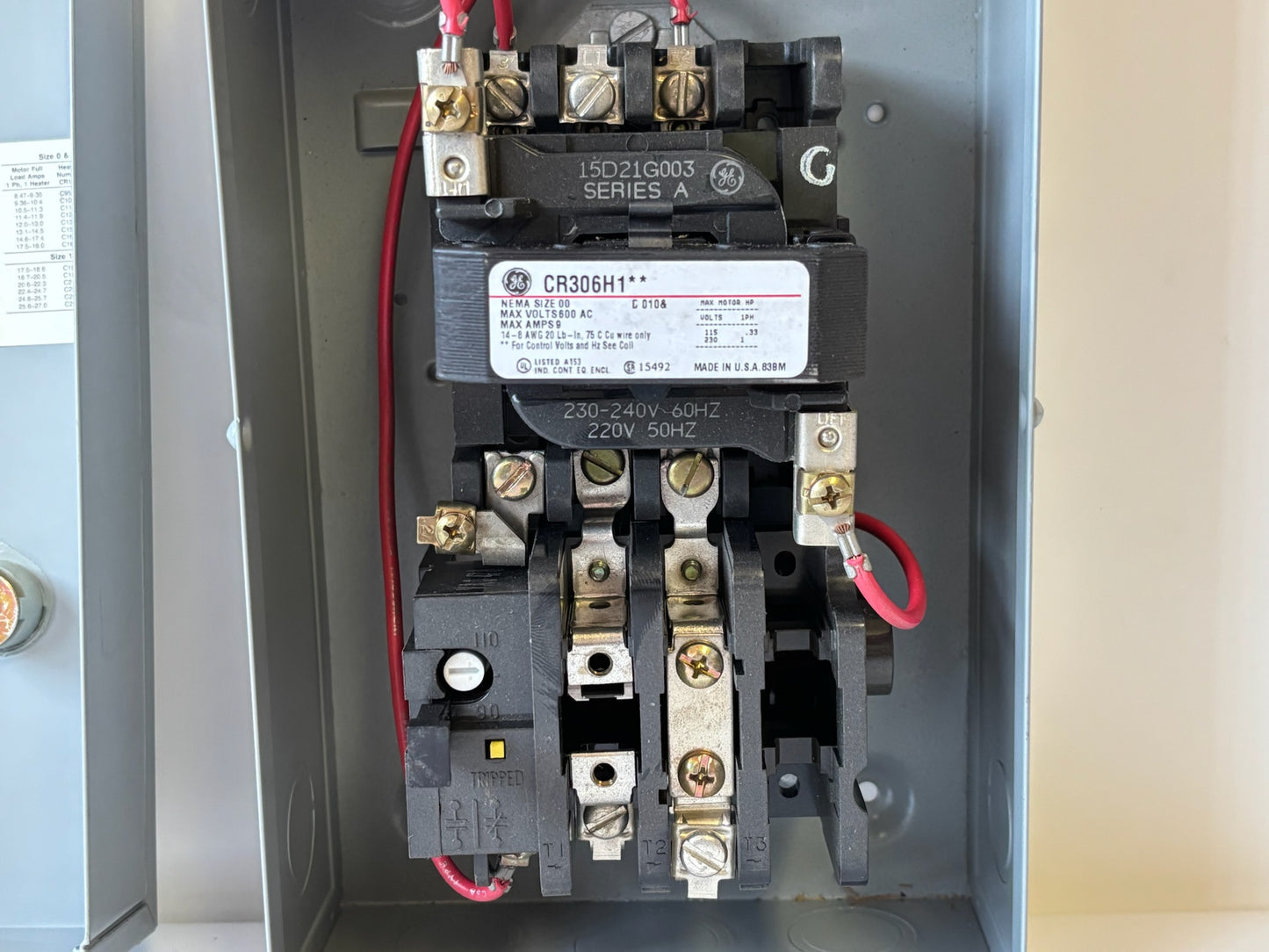 General Electric CR306H1 Full-Voltage Magnetic Starter Size 00 600 V Max