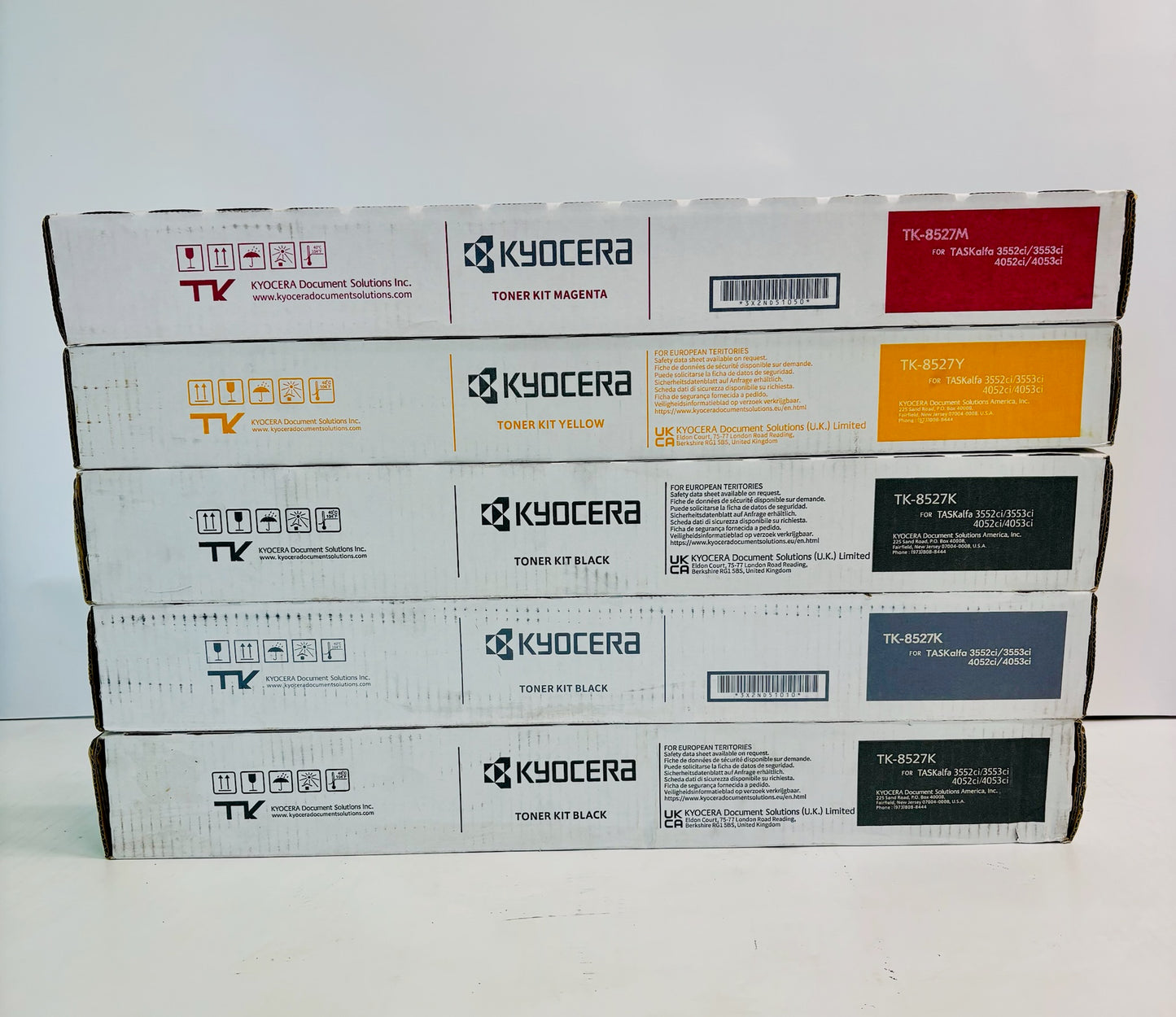 5 OEM Kyocera TASKalfa 3552ci,3553ci Cyan, Magenta, Yellow & Black Toner TK-8527