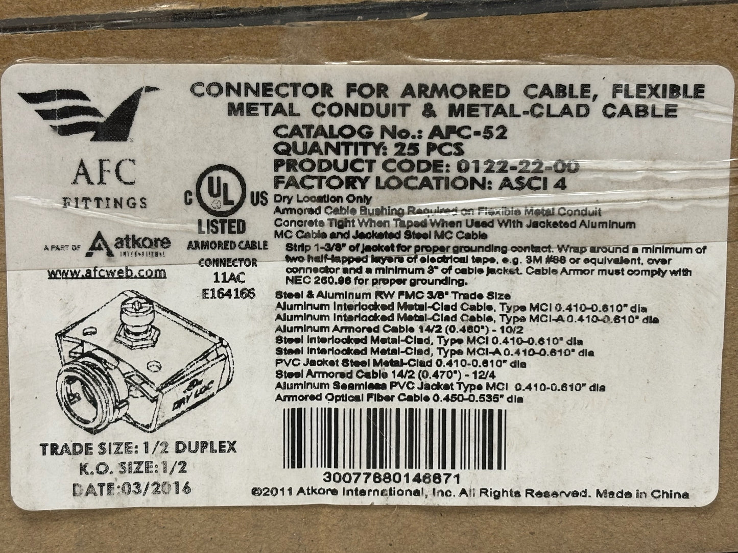 25PK AFC Fittings AFC‑52 Pipe / Conduit Coupling