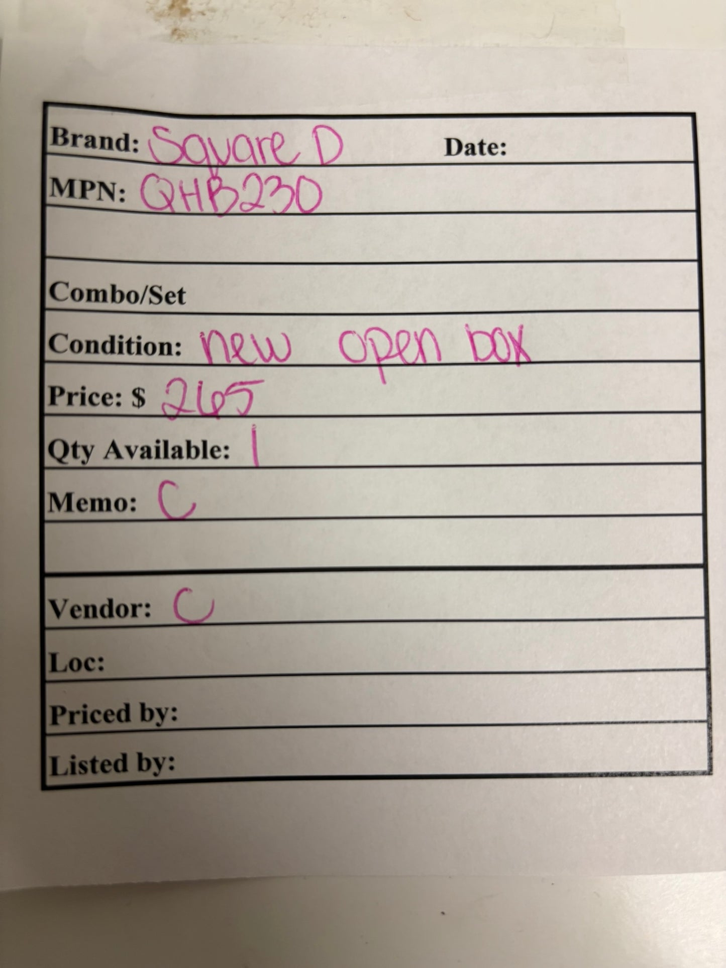 Square D QHB230 – 30A 2-Pole Thermal-Magnetic Circuit Breaker