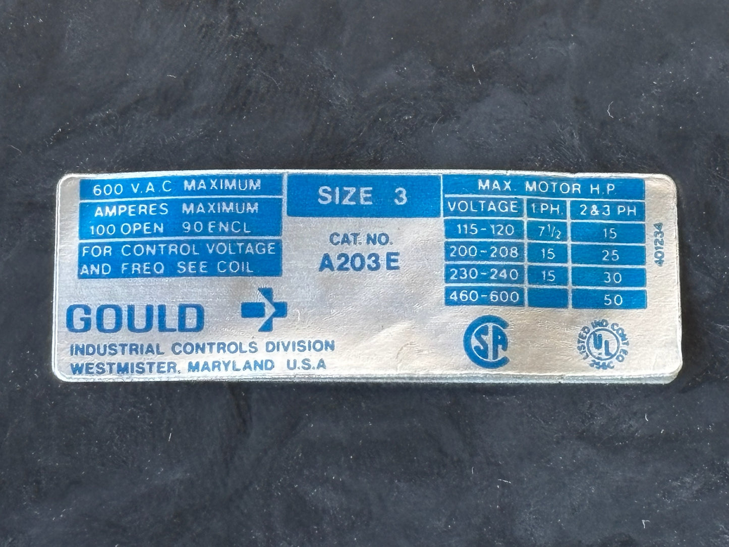 Gould / ITE A203E Size 3 Across-The-Line Magnetic Motor Starter 100 A