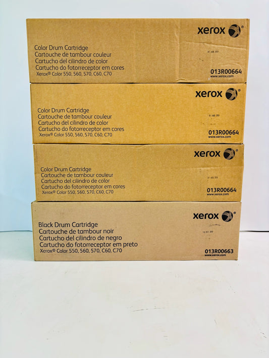 4 Genuine Xerox Color 550,560,570 Color & Black Drum 0013R00663,0013R00664