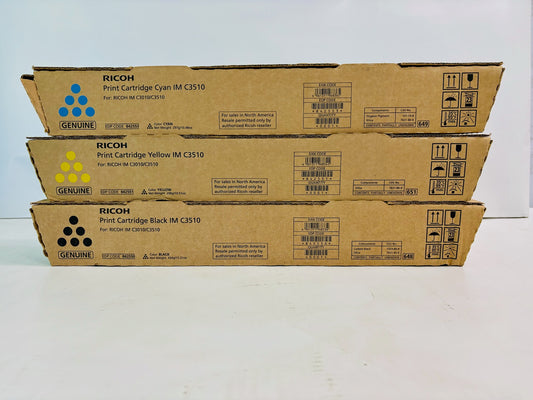 3 Genuine Ricoh IM C3010 Cyan, Yellow, & Black Print Cartridge 842550, 51,53