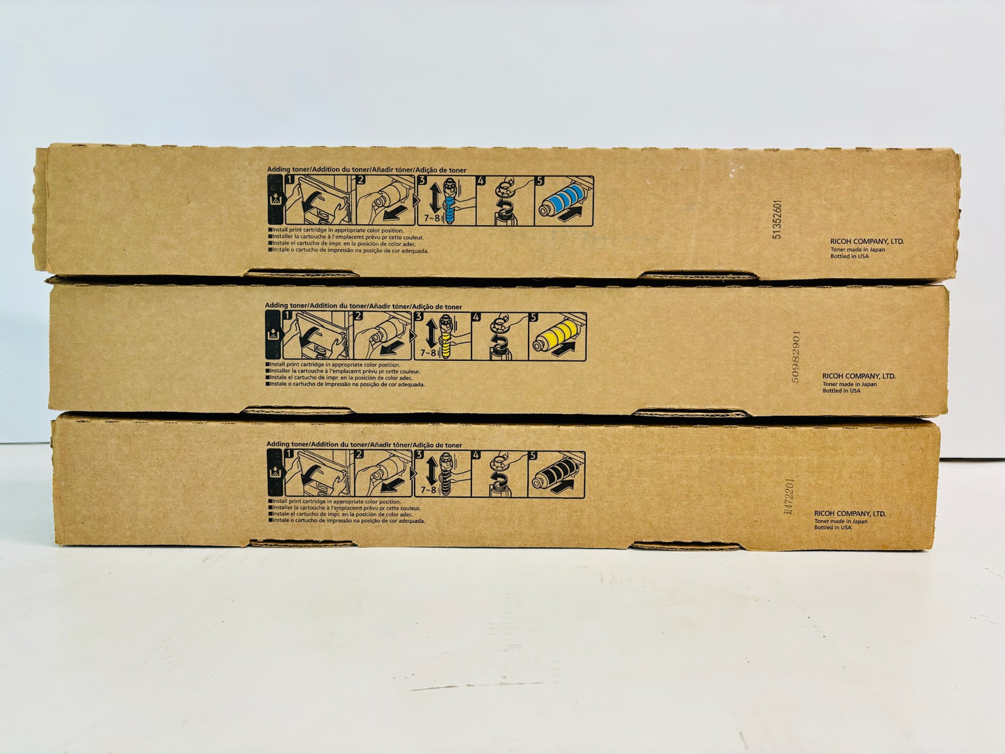 3 Genuine Ricoh IM C3010 Cyan, Yellow, & Black Print Cartridge 842550, 51,53