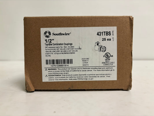New 25 PK Southwire 431TBS TOP BITE COMP COUPLING  1/2" SADDLE TYPE