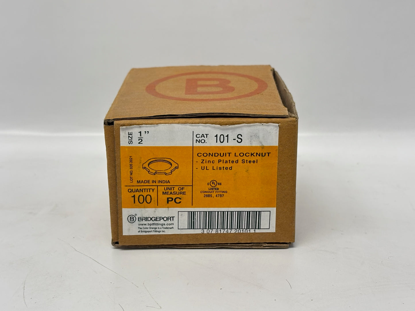 100PK Bridgeport 101-S 1/2" Steel Conduit Locknut, Zinc-Plated