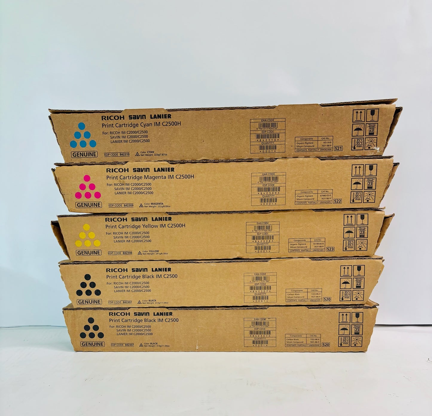 5 Genuine Ricoh IM C2500H, C2000 Cyan,Magenta,Yellow & Black Toner 842307,08,09,10