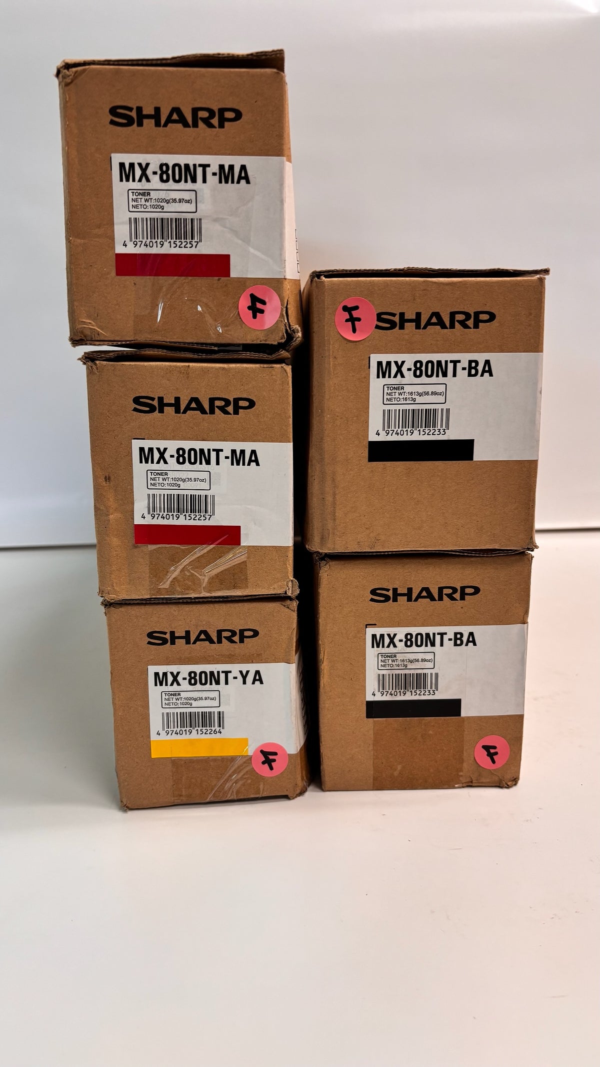 5 Genuine Sharp BP-80C70, MX-80C80, MX-7081 MMYKK Toners MX-80NT