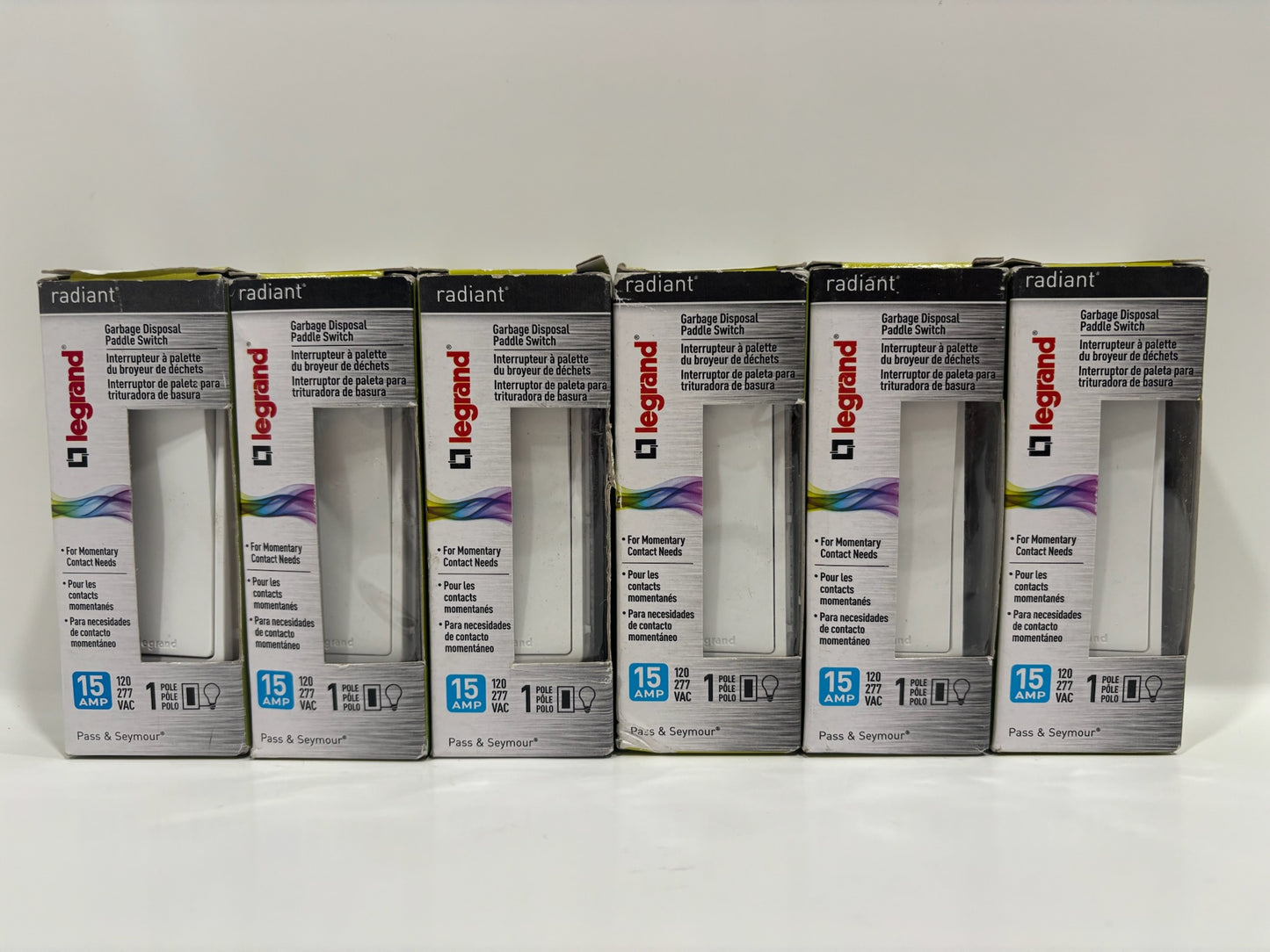New 6 PC Leviton TM870-STMWCC6 15A Momentary Contact Switch, Single-Pole, 120V