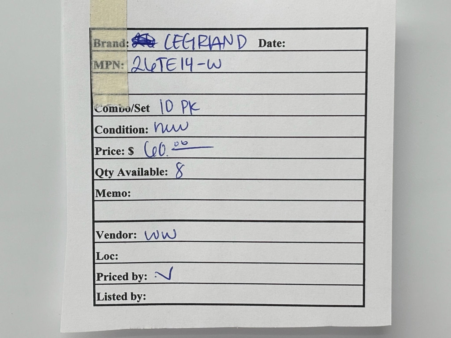 10PK Legrand On‑Q 26TE14‑W 1‑Gang Decorator RJ‑11 Wall Jack, White