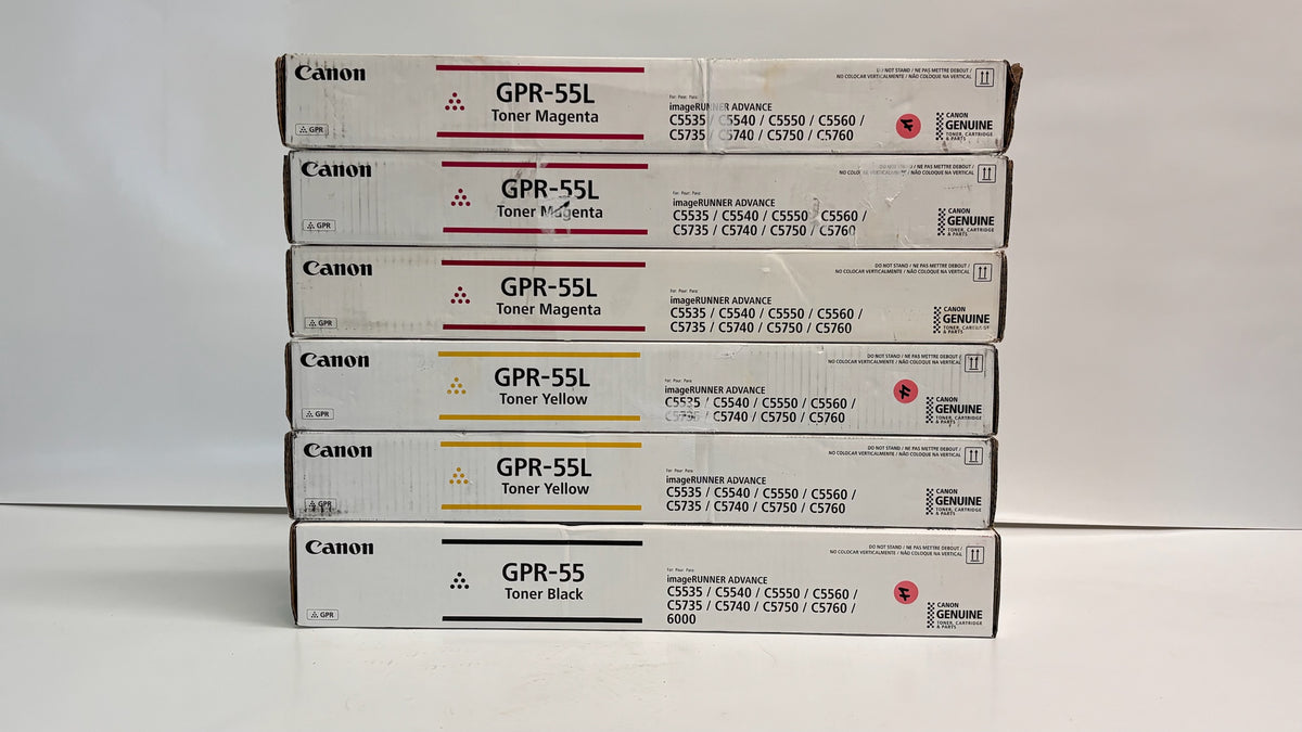 6 Genuine Canon imageRUNNER ADVANCE C5535i, C5540i MMMYY,K Toners GPR-55L