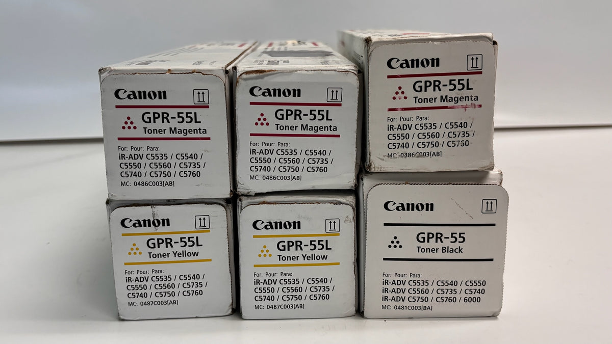6 Genuine Canon imageRUNNER ADVANCE C5535i, C5540i MMMYY,K Toners GPR-55L