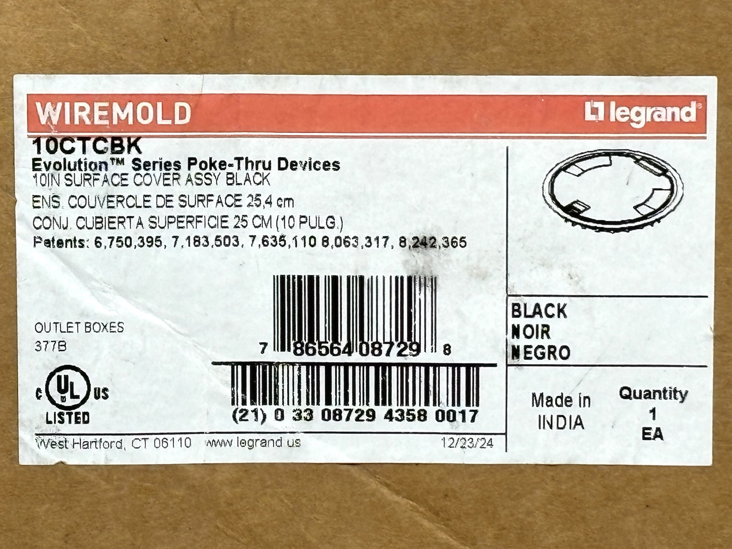 Legrand Wiremold Evolution 10CTC Surface Cover Assembly (Black)