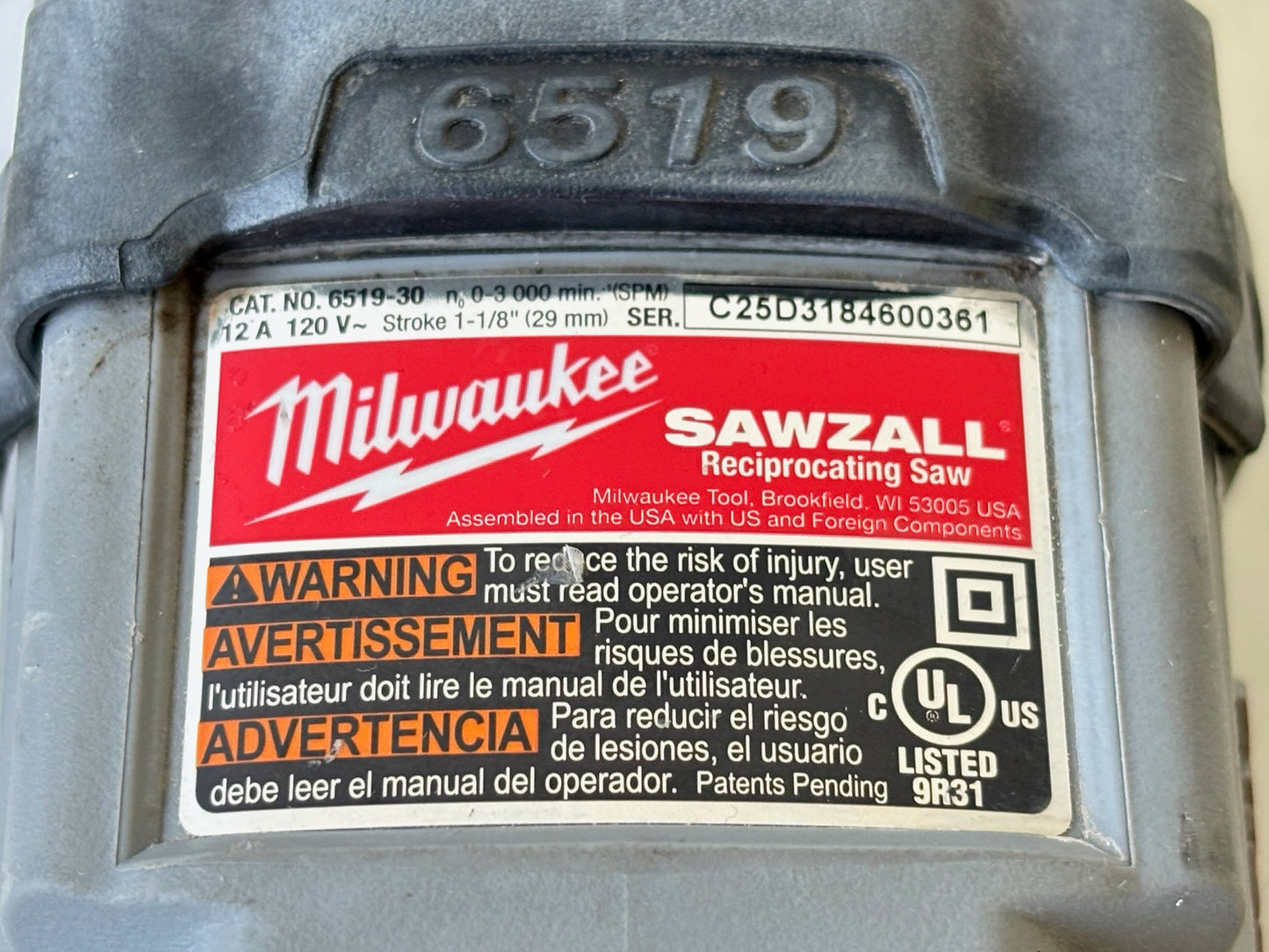 Milwaukee 6519‑31 SAWZALL® 12 Amp Corded Reciprocating Saw Kit with Case
