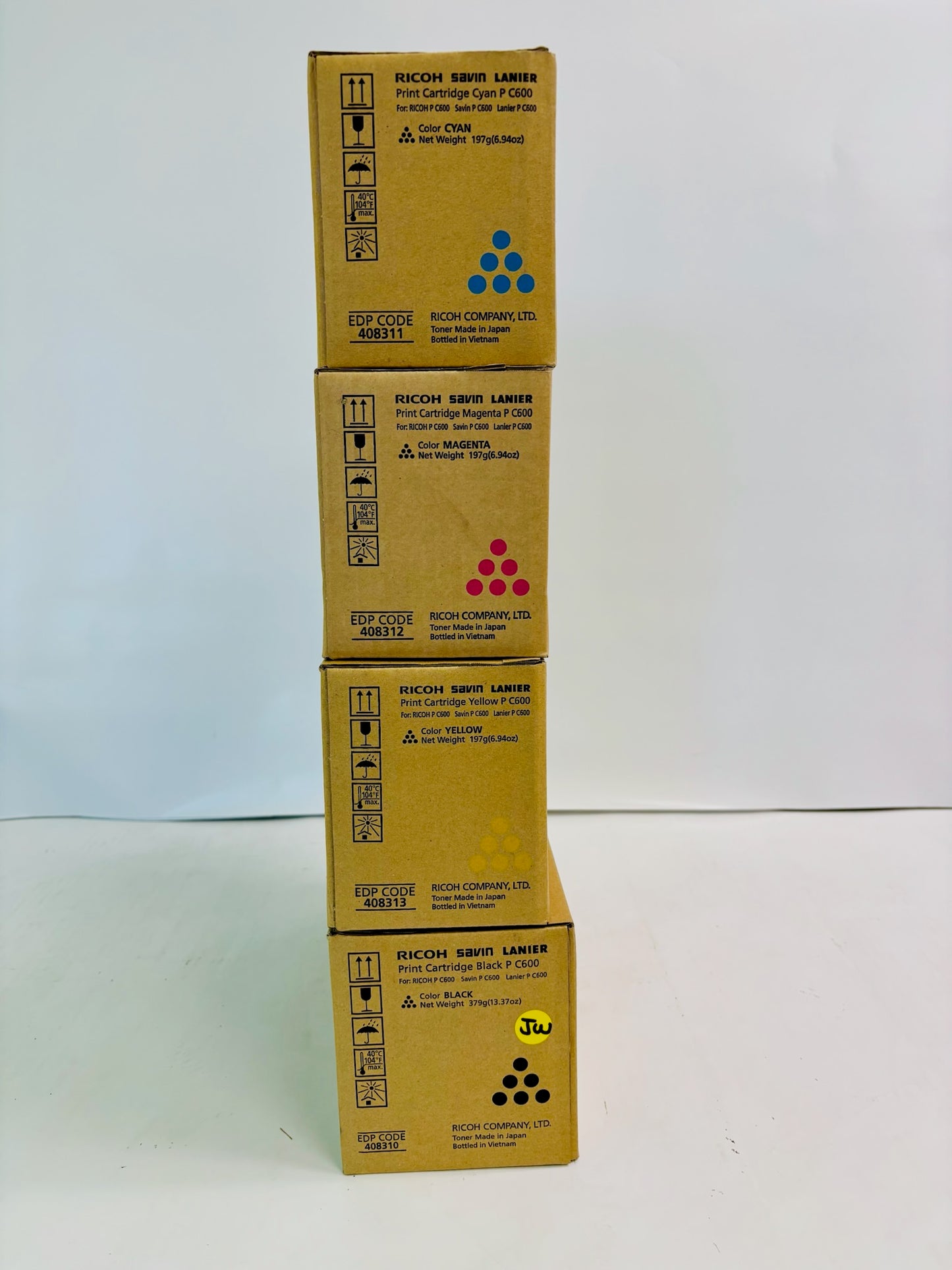 4 Genuine Ricoh C600 Cyan, Magenta, Yellow, Black Print Cartridge 408310,311,312,313