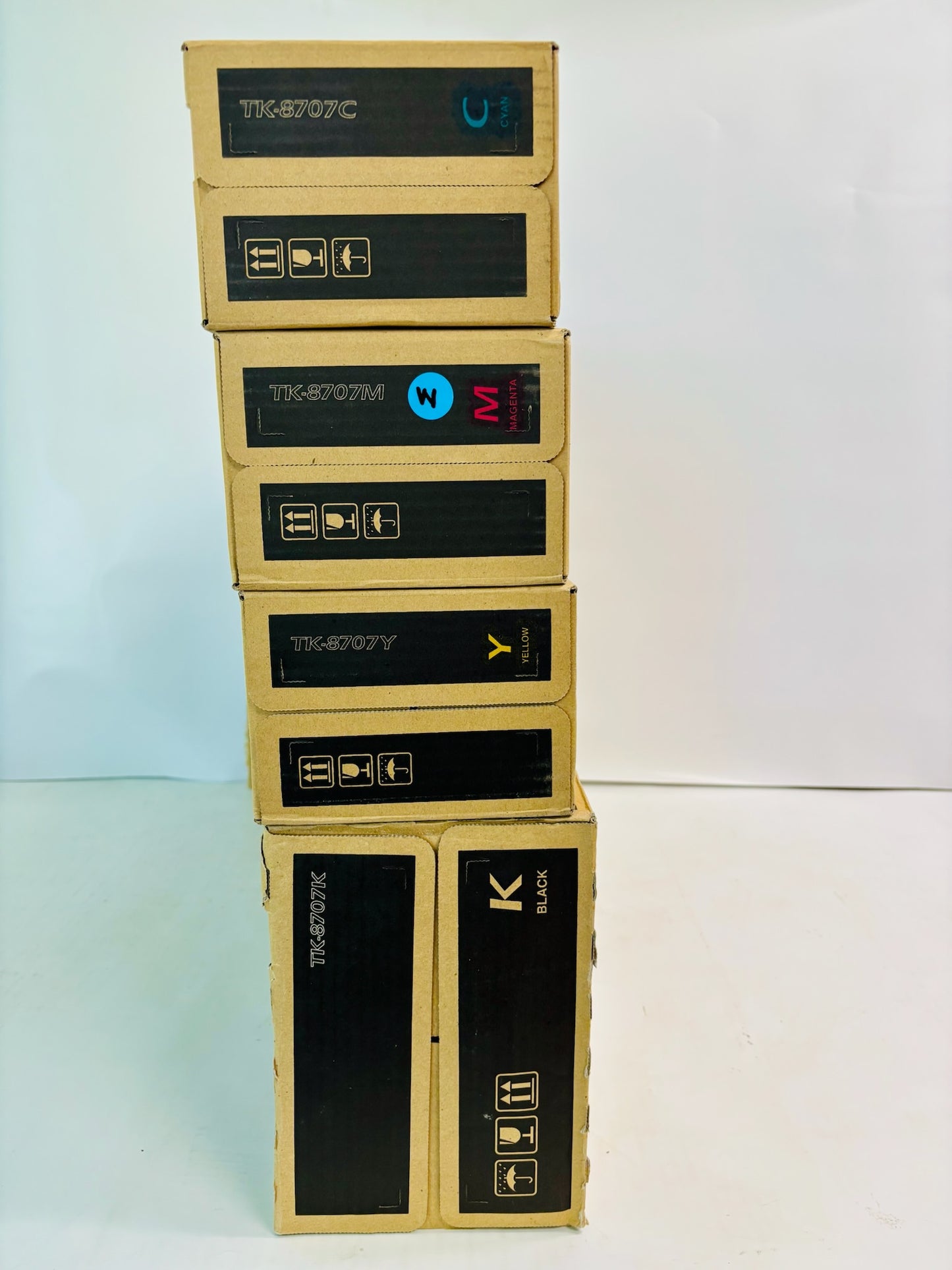 4 Open OEM Kyocera TASKalfa 6550ci, 6551ci Cyan, Mag., Yellow & Black Toner TK-8707