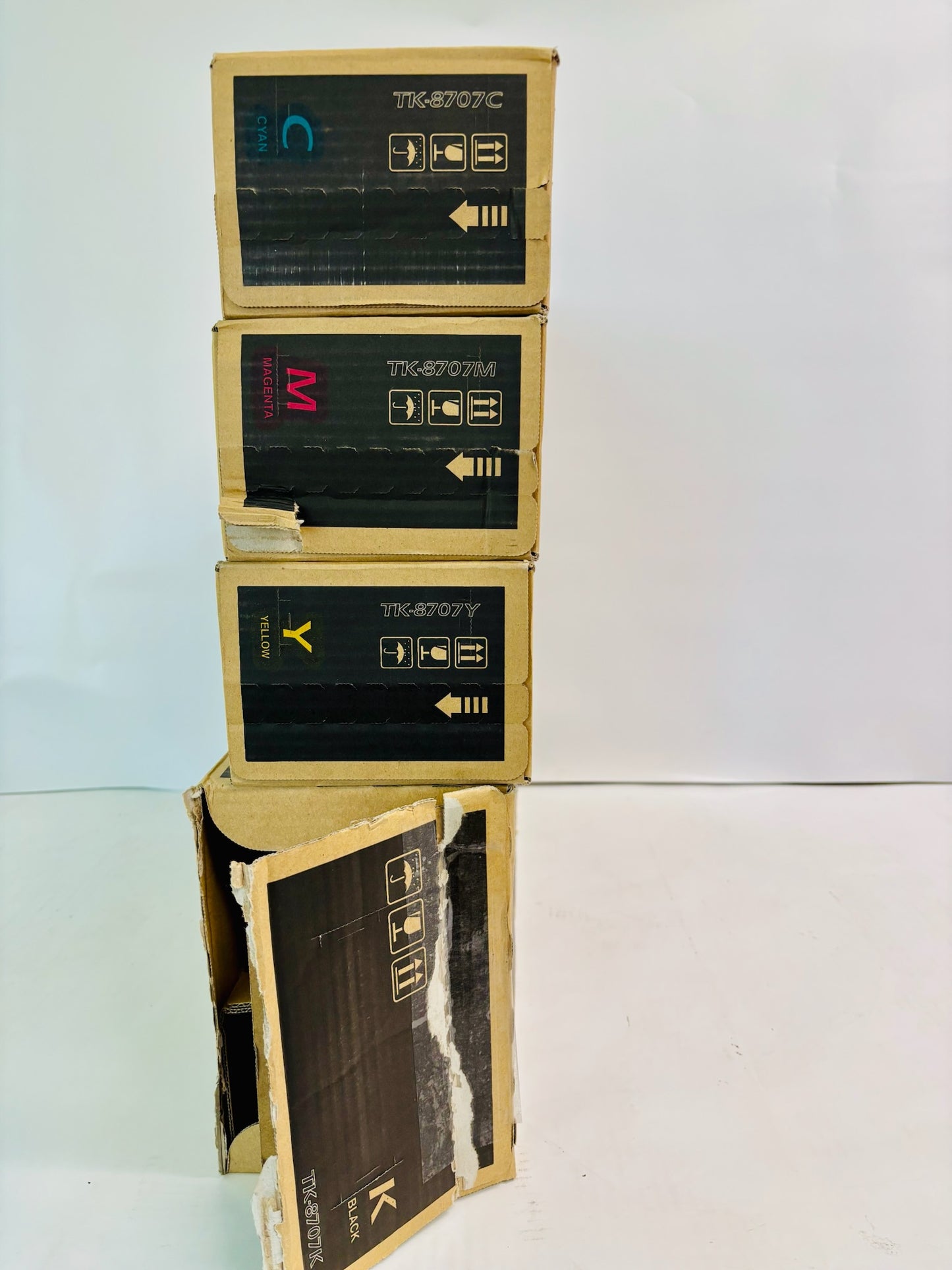 4 Open OEM Kyocera TASKalfa 6550ci, 6551ci Cyan, Mag., Yellow & Black Toner TK-8707