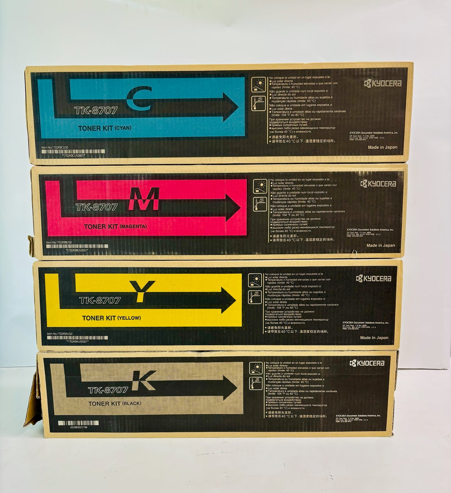 4 Open OEM Kyocera TASKalfa 6550ci, 6551ci Cyan, Mag., Yellow & Black Toner TK-8707