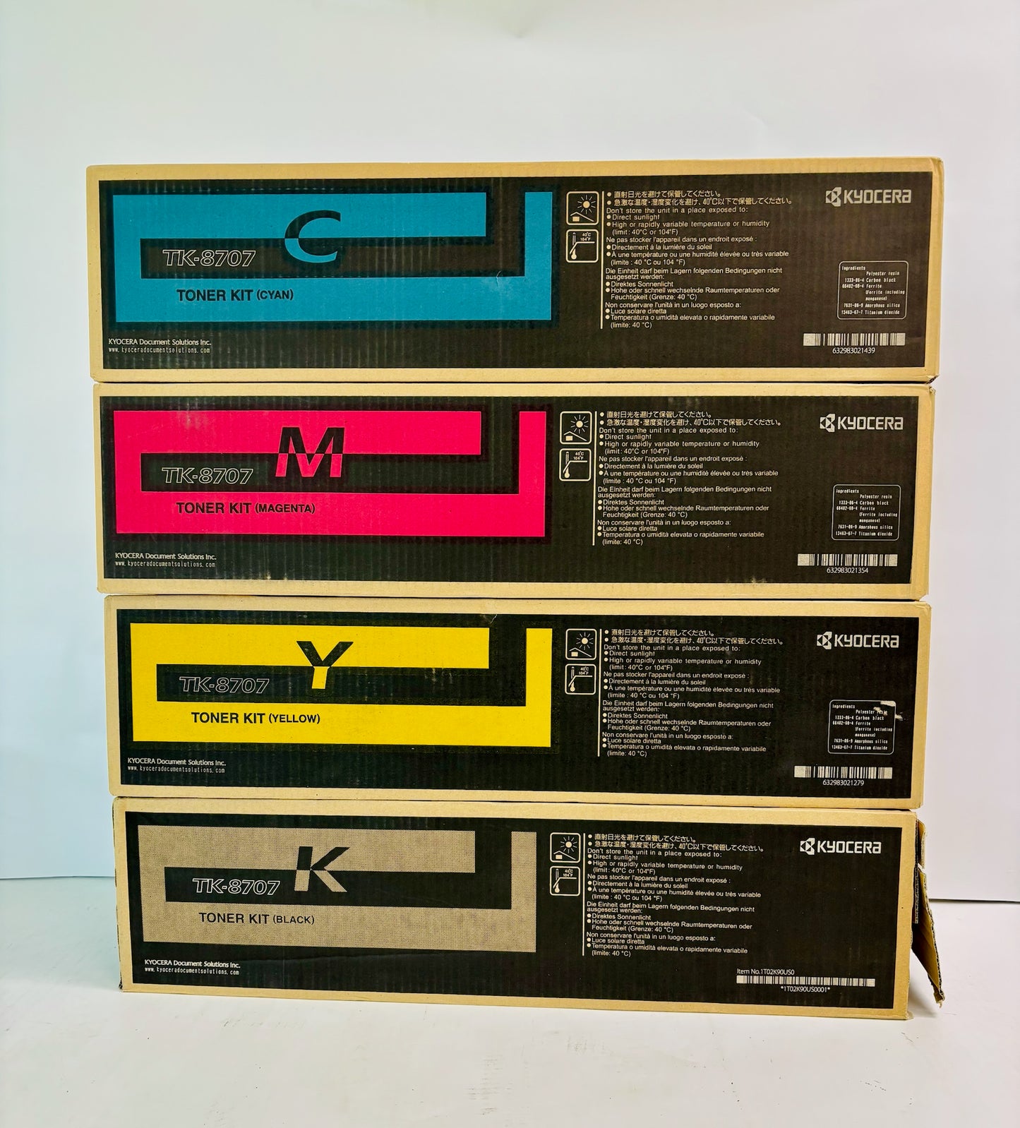 4 Open OEM Kyocera TASKalfa 6550ci, 6551ci Cyan, Mag., Yellow & Black Toner TK-8707