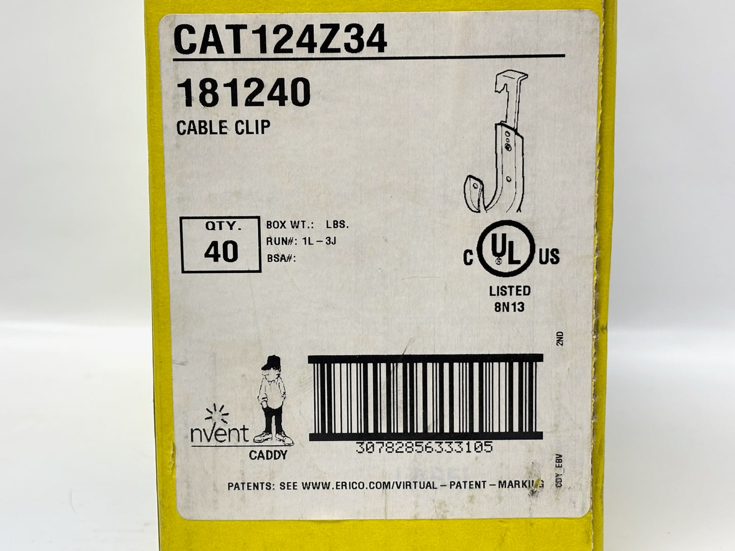 80PK nVent CADDY CAT124Z34 J-Hook with Rod/Wire Clip for 1/8"–3/8" Flange