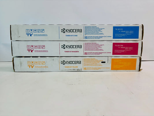 3 Genuine Kyocera TASKalfa 5052ci Cyan, Magenta & Yellow Toner TK-8517, TK8517