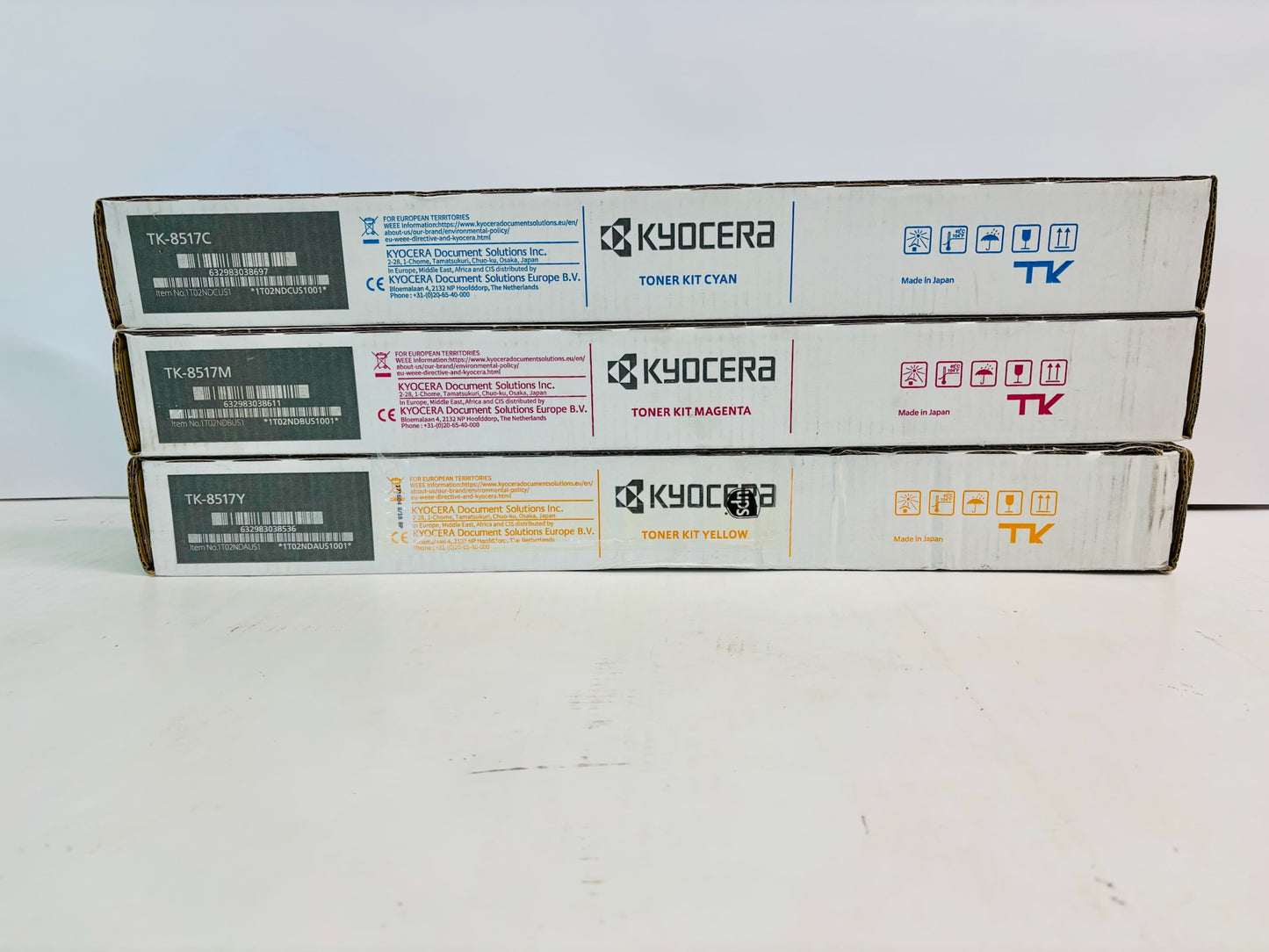 3 Genuine Kyocera TASKalfa 5052ci Cyan, Magenta & Yellow Toner TK-8517, TK8517
