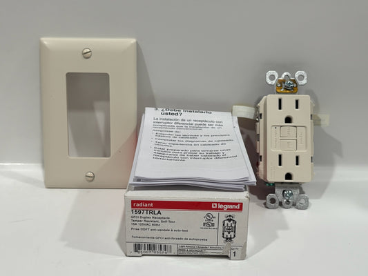 New 9 PC Legrand 1597TRLA 15A GFCI Outlet, TR, Light Almond, Self-Test
