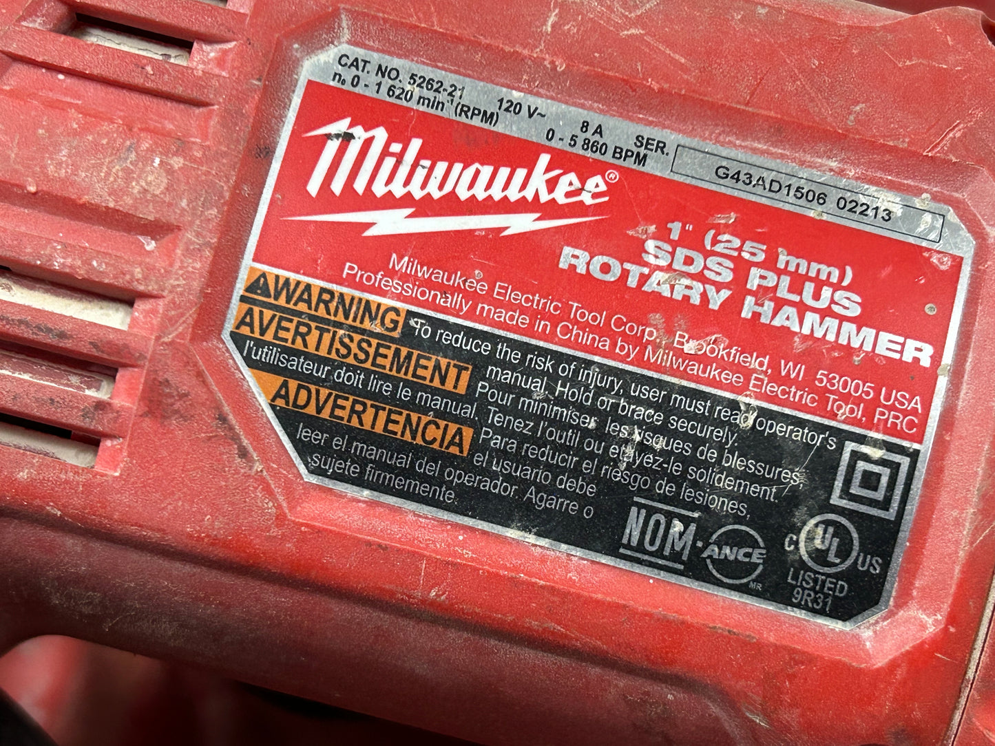 Milwaukee 5262-21 1" D-Handle Rotary Hammer SDS