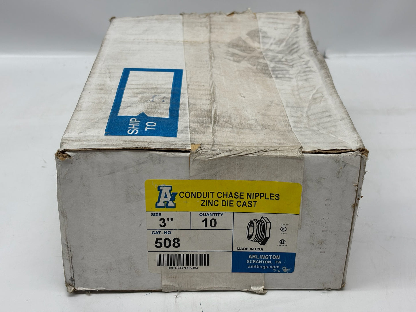 10 PK Arlington 508 Zinc 3-Inch Die-Cast Conduit Chase Nipples