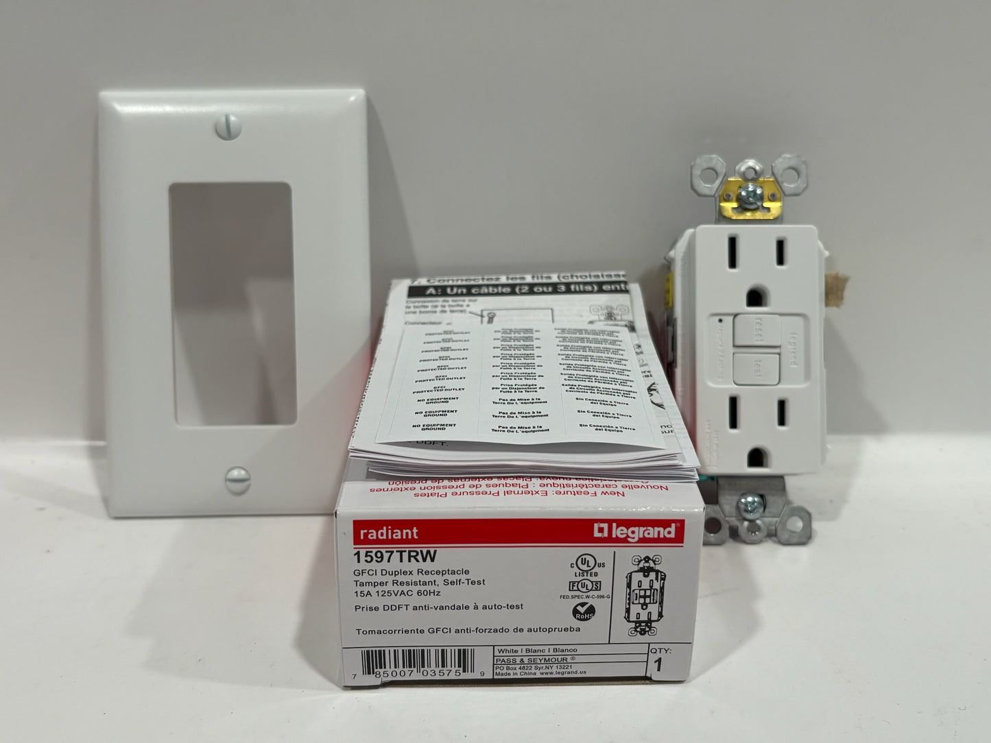 New 5 PK Legrand 1597TRW Tamper-Resistant 15A Duplex Self-Test GFCI
