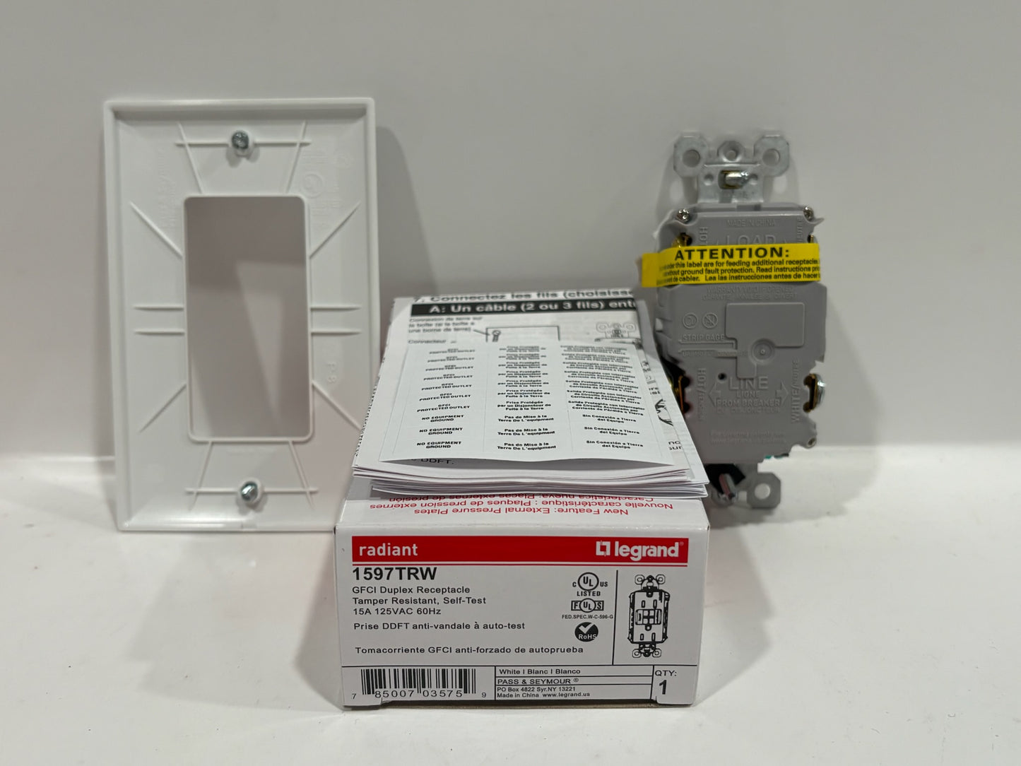 New 5 PK Legrand 1597TRW Tamper-Resistant 15A Duplex Self-Test GFCI