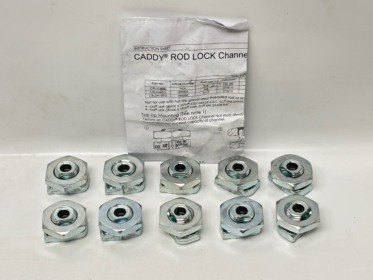 10PK nVent CADDY CRLS37EG 3/8" Rod‑Lock Channel Nut, 750 lb